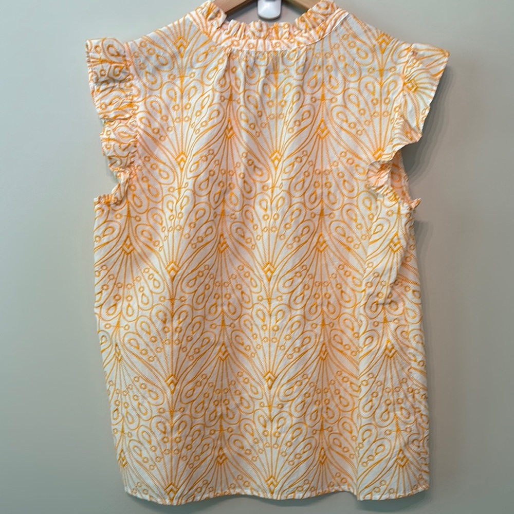 LOFT Yellow & White Printed Ruffle Sleeve Blouse - Picture 6 of 6